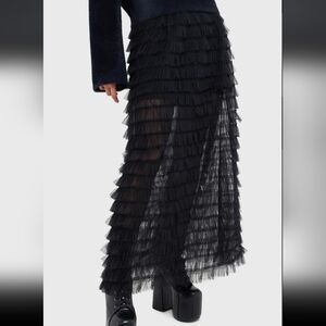 Killstar Black Ruffled Maxi Skirt